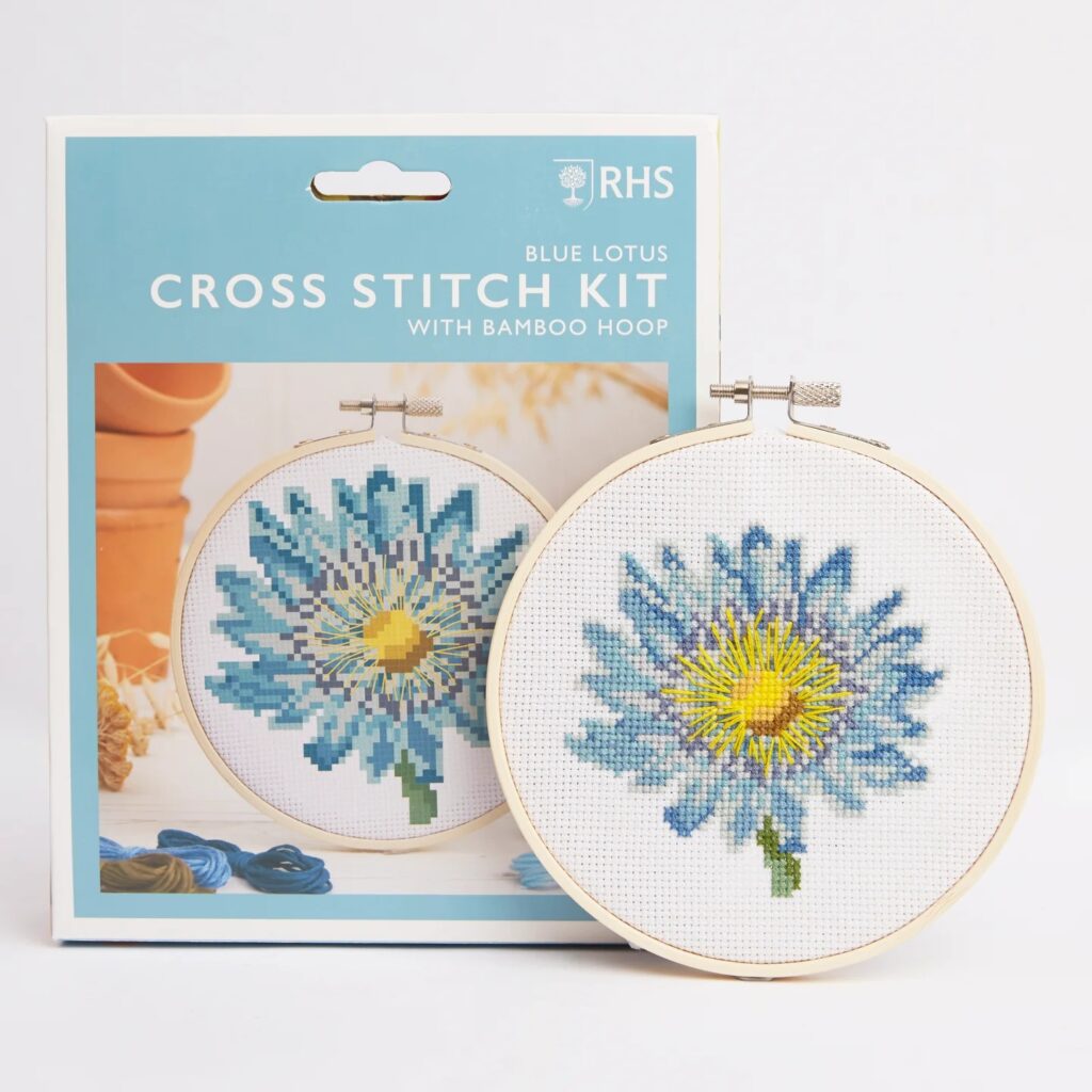 RHS Blue Lotus Cross Stitch Kit 5029568015856 2